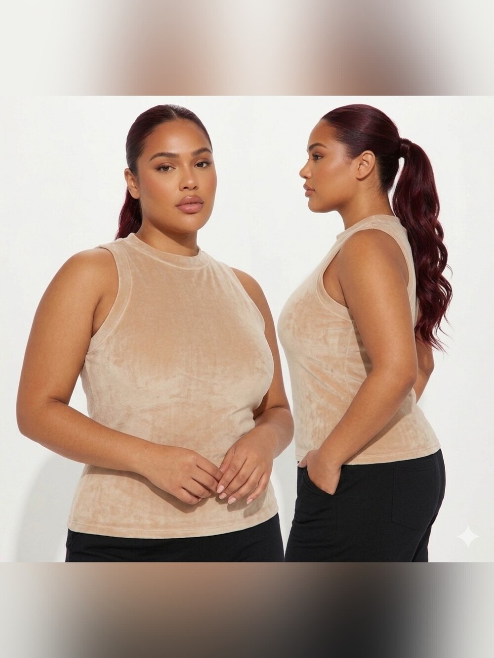 Nwt SKIMS Velour Crew Neck Tank Top Honey Brown Tan sz 2XL Plus Size